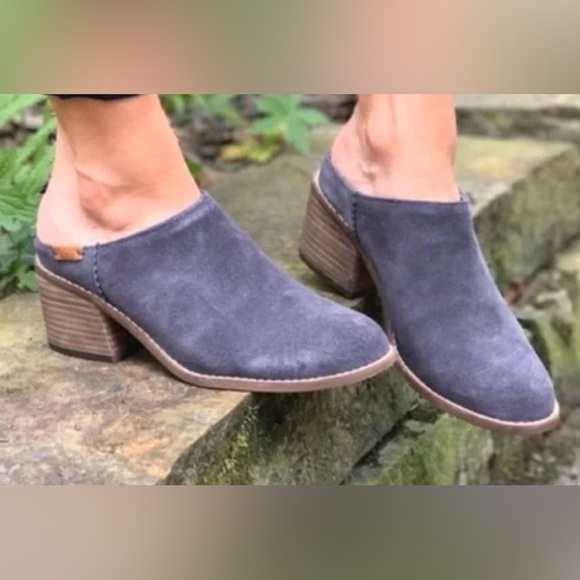 Toms Leila Forged Iron Grey Suede Stacked Chunky Black Heel Mules. W7 - Picture 3 of 13
